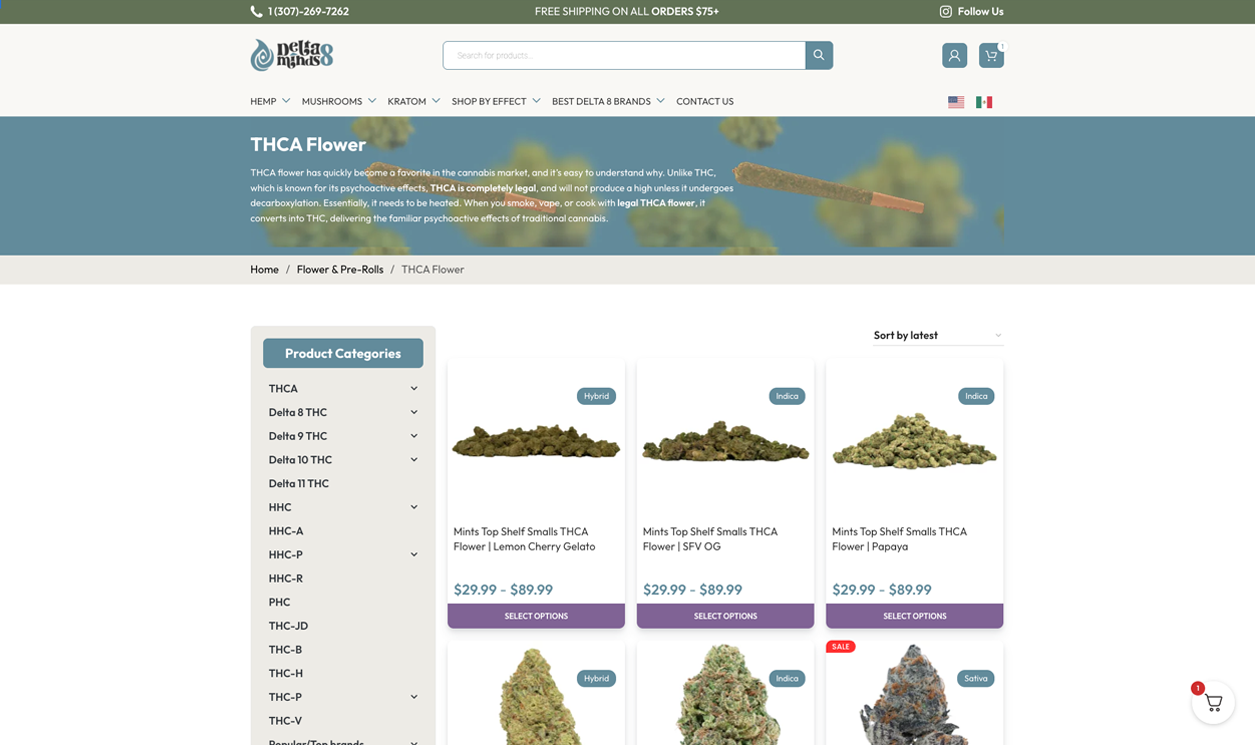 Delta 8 Minds shop page