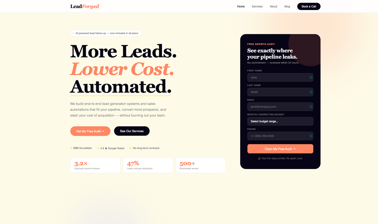 Lead Forged homepage