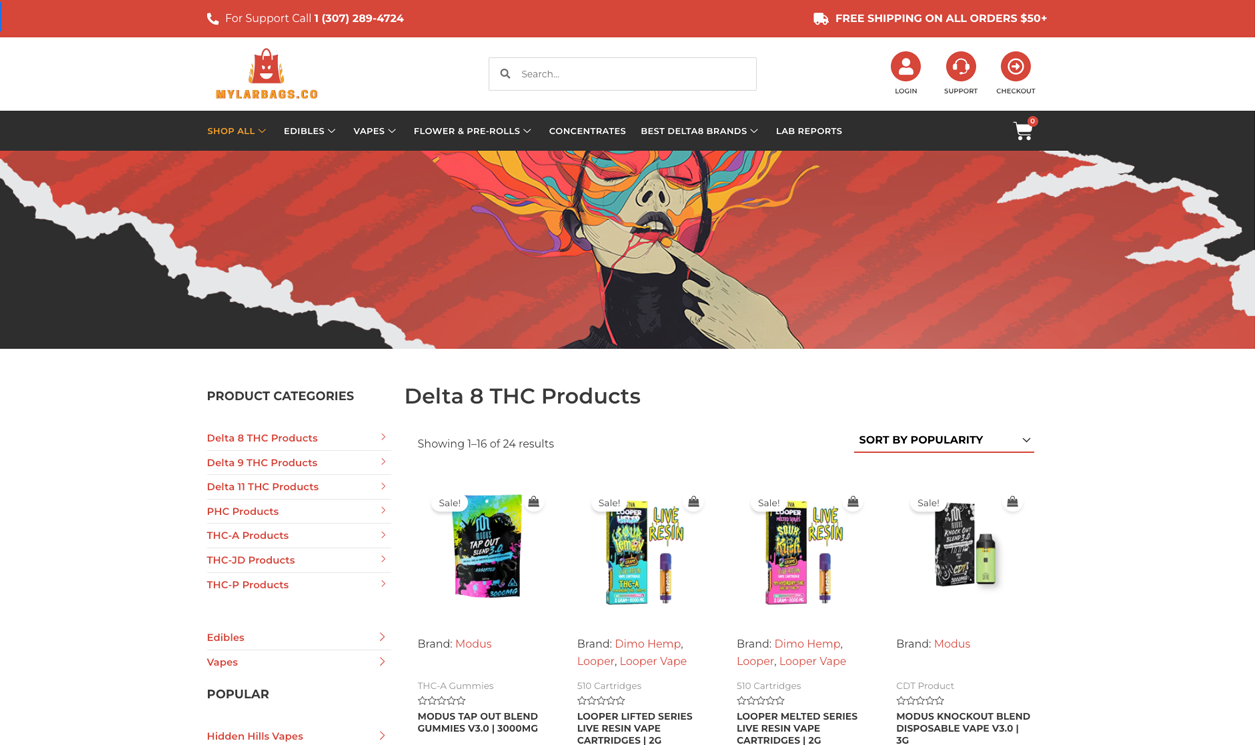 Mylar Bags shop page