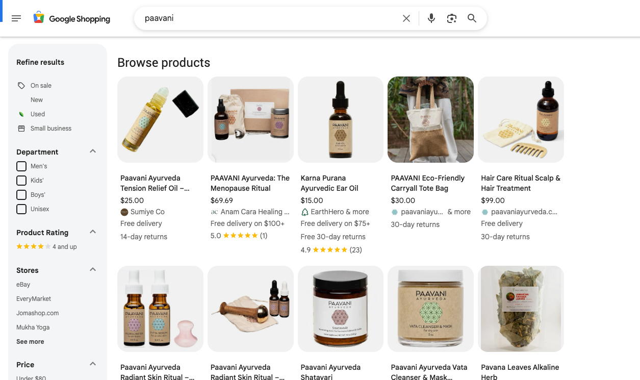 Paavani google shopping